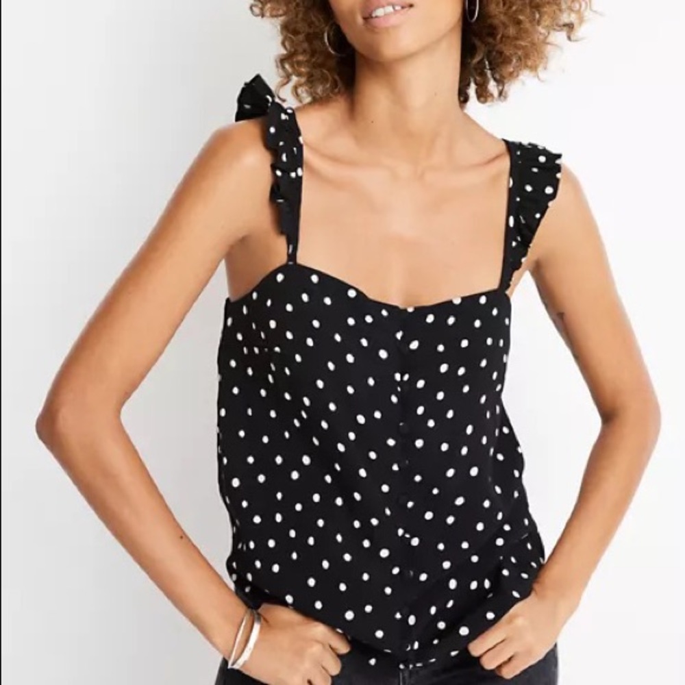 Madewell Ruffle-Strap Cami Top in Painted Dots